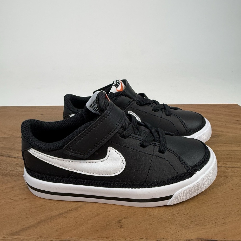 New NIB Little Kids Nike Court Legacy Black White Leather Casual Sneakers Size 9